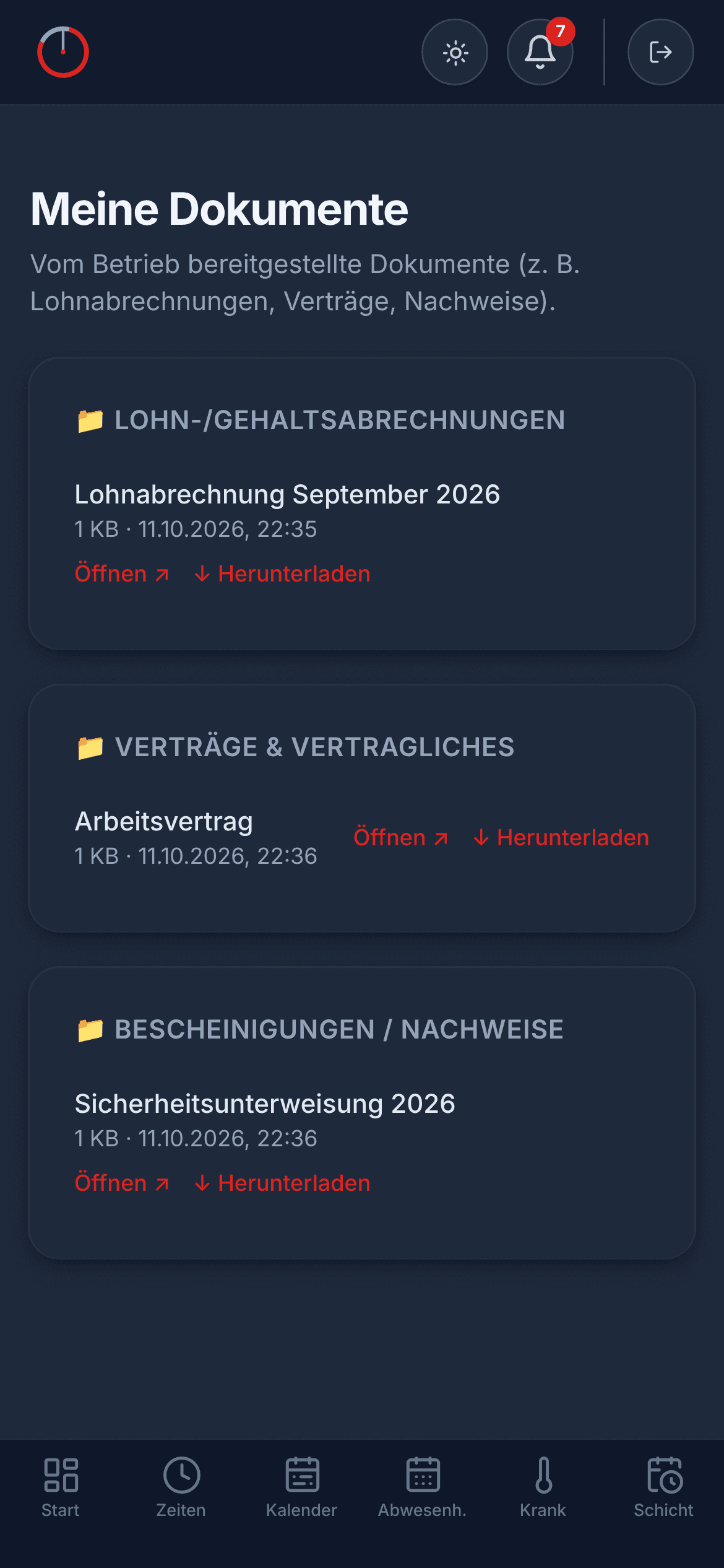 Handy-Ansicht: Meine Dokumente in Ordnern